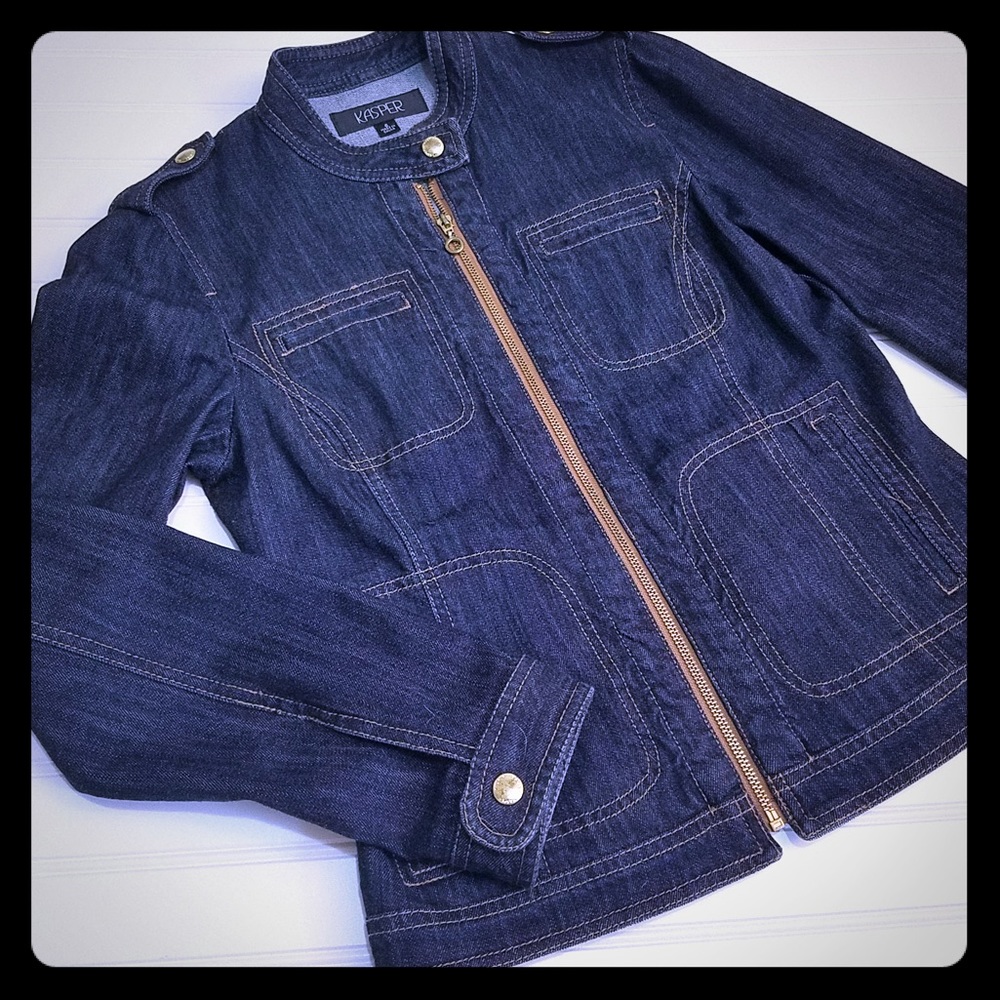 Fitted stylish Stretch Denim Jean Jacket Military